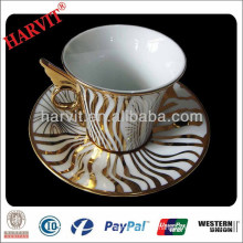 Ceramic Moroccan Gold Encrusted Striped Plating Tea Cups Saucers China Wholesale